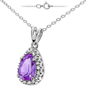 1.04ct Pear Shape Amethyst And Diamond Teardrop Pendant In UK Hallmarked 9ct White Gold